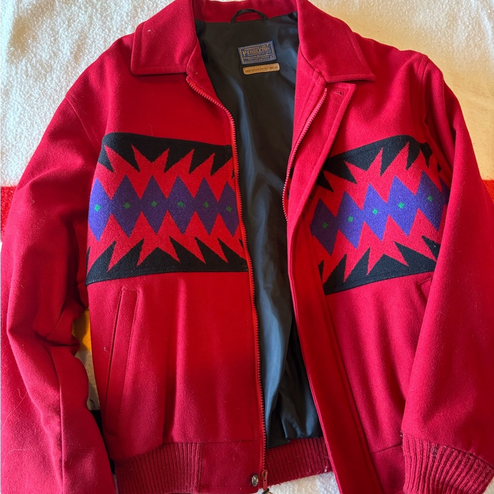 Pendleton Blue and Gold Wool Label with Tan Patch